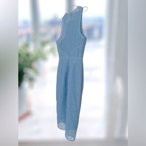 DIANE VON FURSTENBURG DVF Sleeveless Blue Mixed Lace Midi Sheath Dress Size 12 - Picture 15 of 16